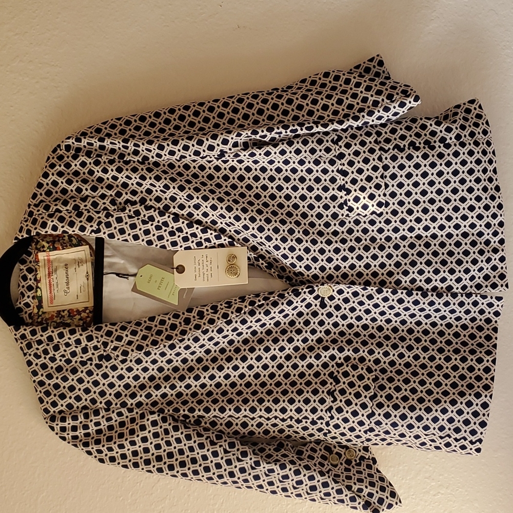 NWT Anthropologie Cartonnier blue white blazer MEDIUM